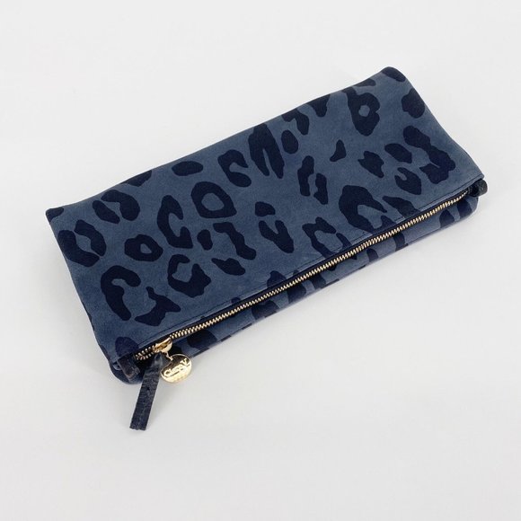 Clare V Handbags - Clare V Foldover Clutch Leopard Grey Animal Print Leather Pouch